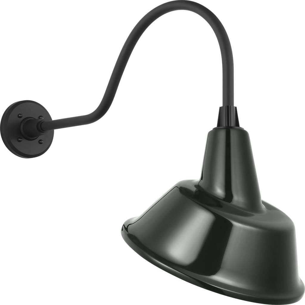Academy 23" Flynn Barn Light | Matte Black | 12.5 | 12.5" Green Tilted Bowers Shade
