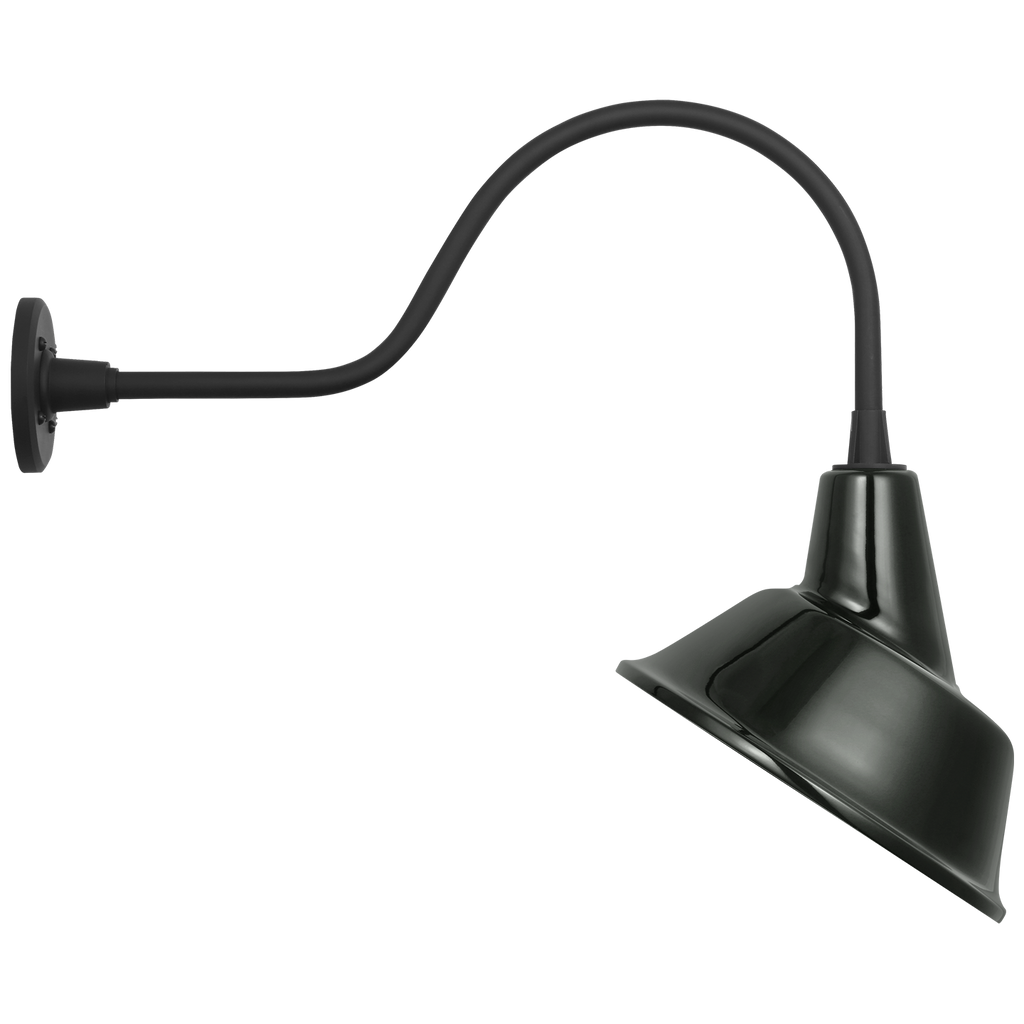 Academy 23" Flynn Barn Light | Matte Black | 12.5 | 12.5" Green Tilted Bowers Shade