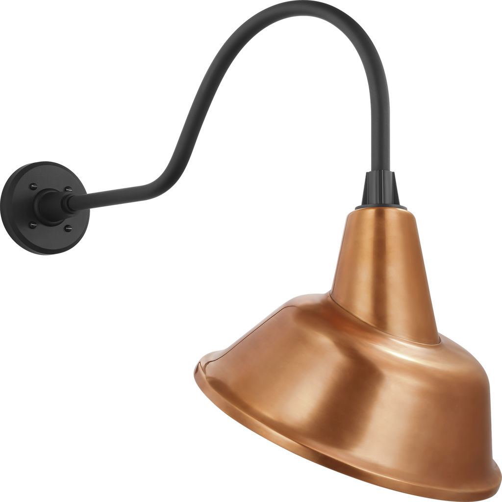 Academy 23" Flynn Barn Light | Matte Black | 12.5 | 12.5" Soft Copper Tilted Bowers Shade