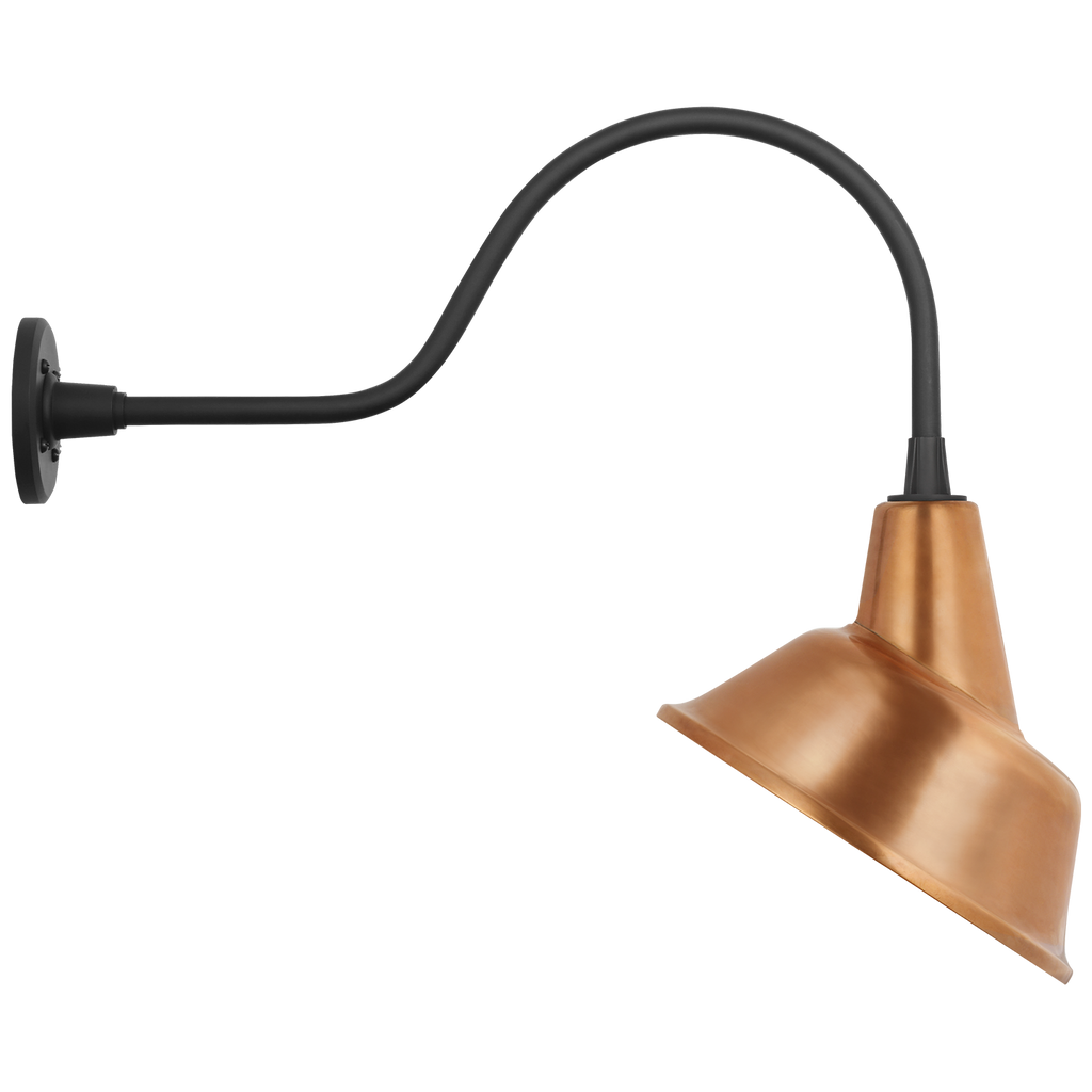 Academy 23" Flynn Barn Light | Matte Black | 12.5 | 12.5" Soft Copper Tilted Bowers Shade