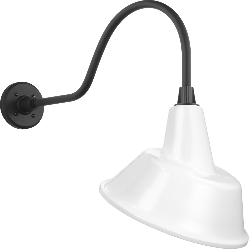 Academy 23" Flynn Barn Light | Matte Black | 12.5 | 12.5" White Tilted Bowers Shade