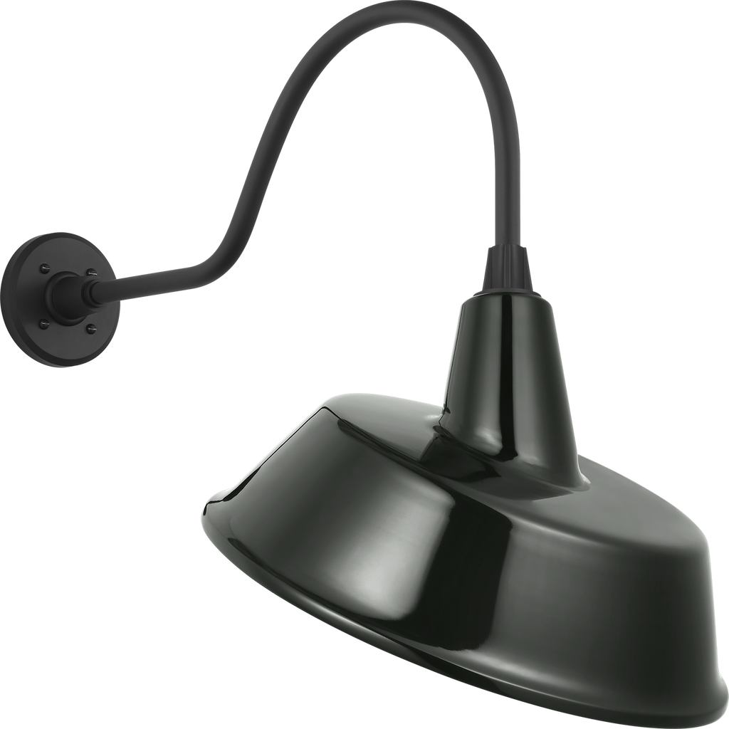 Academy 23" Flynn Barn Light | Matte Black | 16 | 16" Green Tilted Bowers Shade