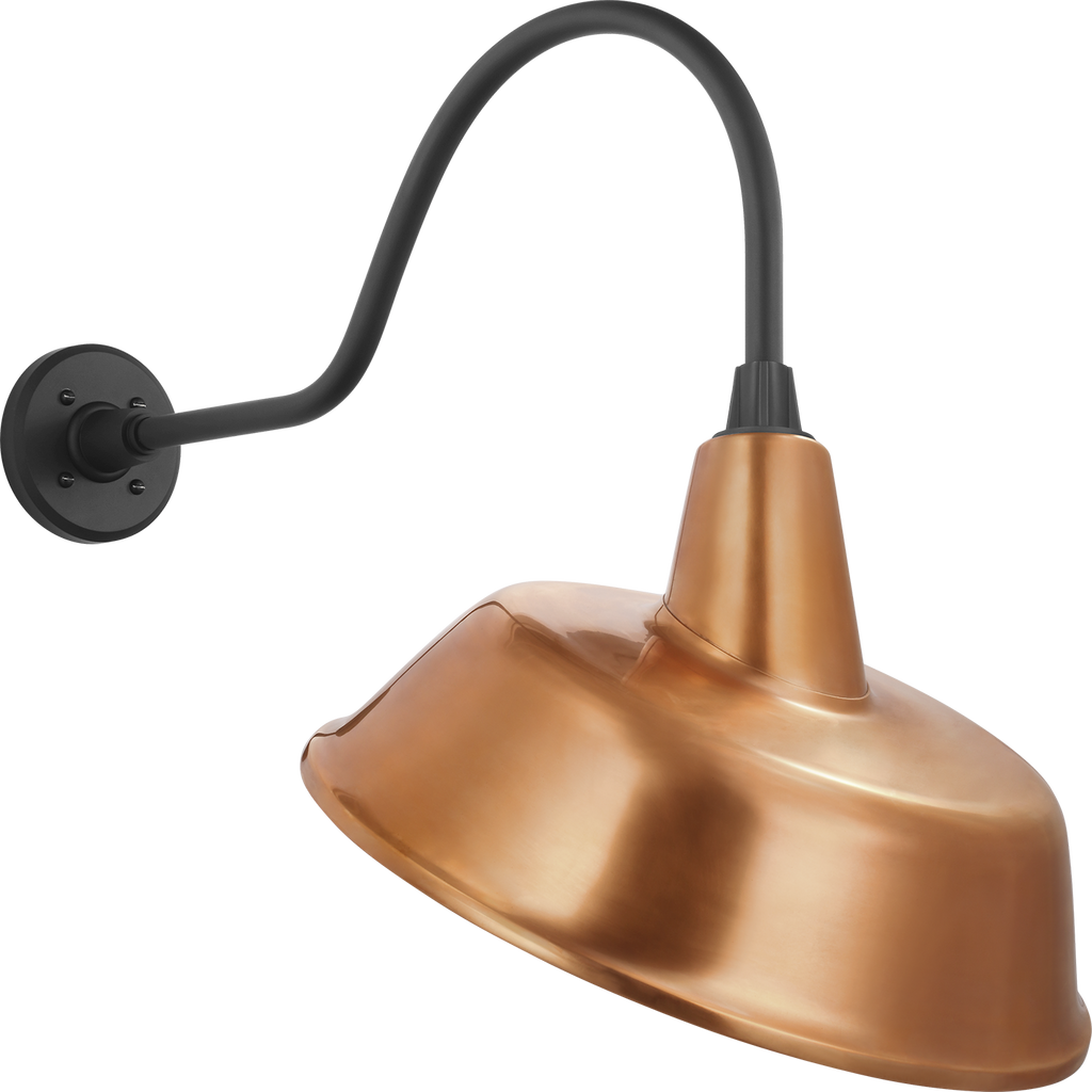 Academy 23" Flynn Barn Light | Matte Black | 16 | 16" Soft Copper Tilted Bowers Shade