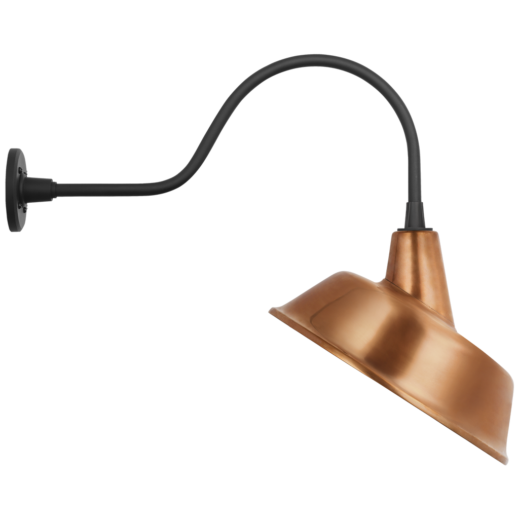 Academy 23" Flynn Barn Light | Matte Black | 16 | 16" Soft Copper Tilted Bowers Shade