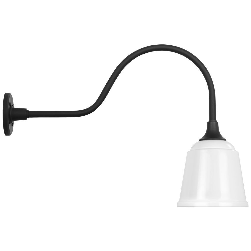 Academy 23" Flynn Barn Light | Matte Black | 8 | 8" White Rockhouse Shade