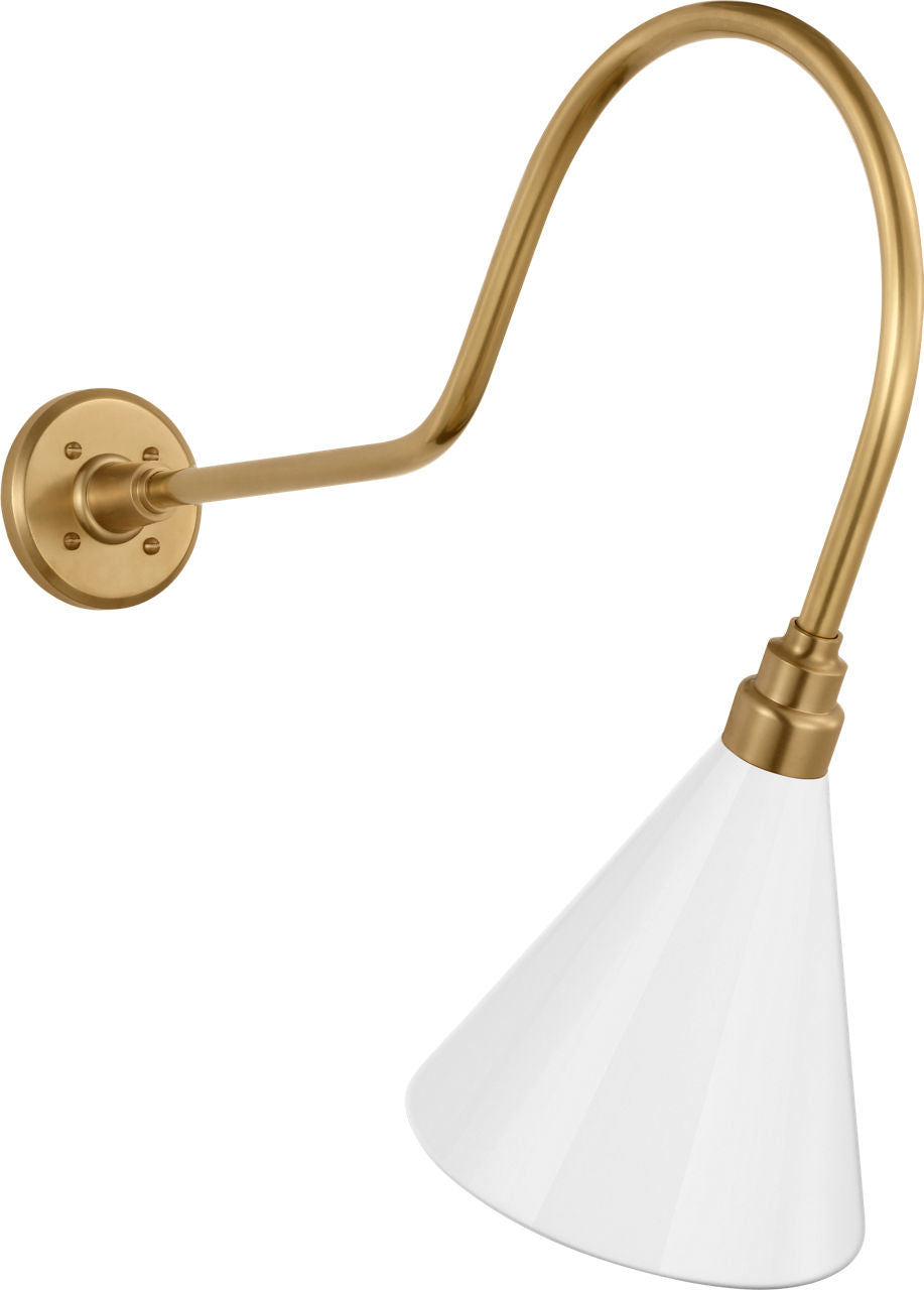 Academy 26" Angled Flynn Barn Light | Hand-Rubbed Antique Brass | 9 | 9" White Conical Savannah Shade