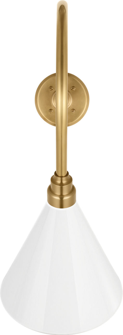 Academy 26" Angled Flynn Barn Light | Hand-Rubbed Antique Brass | 9 | 9" White Conical Savannah Shade