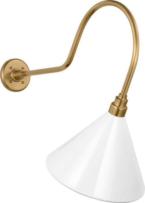 Academy 26" Angled Flynn Barn Light | Hand-Rubbed Antique Brass | 12.5 | 12.5" White Conical Savannah Shade