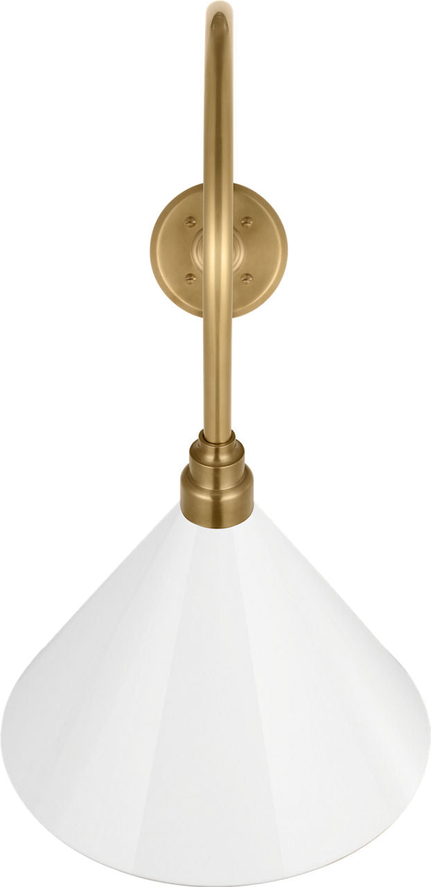 Academy 26" Angled Flynn Barn Light | Hand-Rubbed Antique Brass | 12.5 | 12.5" White Conical Savannah Shade
