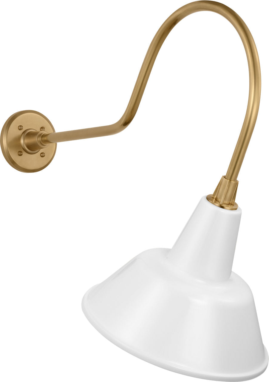 Academy 26" Angled Flynn Barn Light | Hand-Rubbed Antique Brass | 12.5 | 12.5" White Bowers Shade