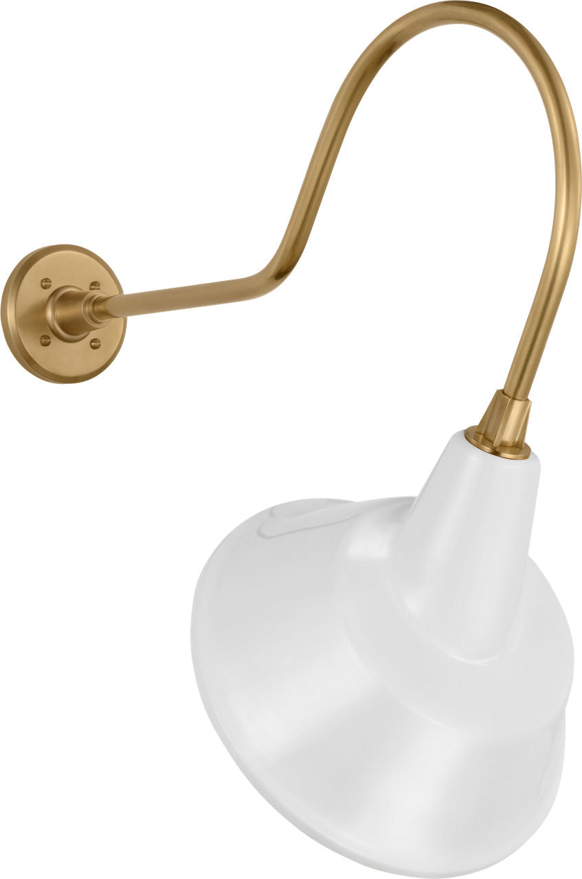 Academy 26" Angled Flynn Barn Light | Hand-Rubbed Antique Brass | 12.5 | 12.5" White Tilted Bowers Shade