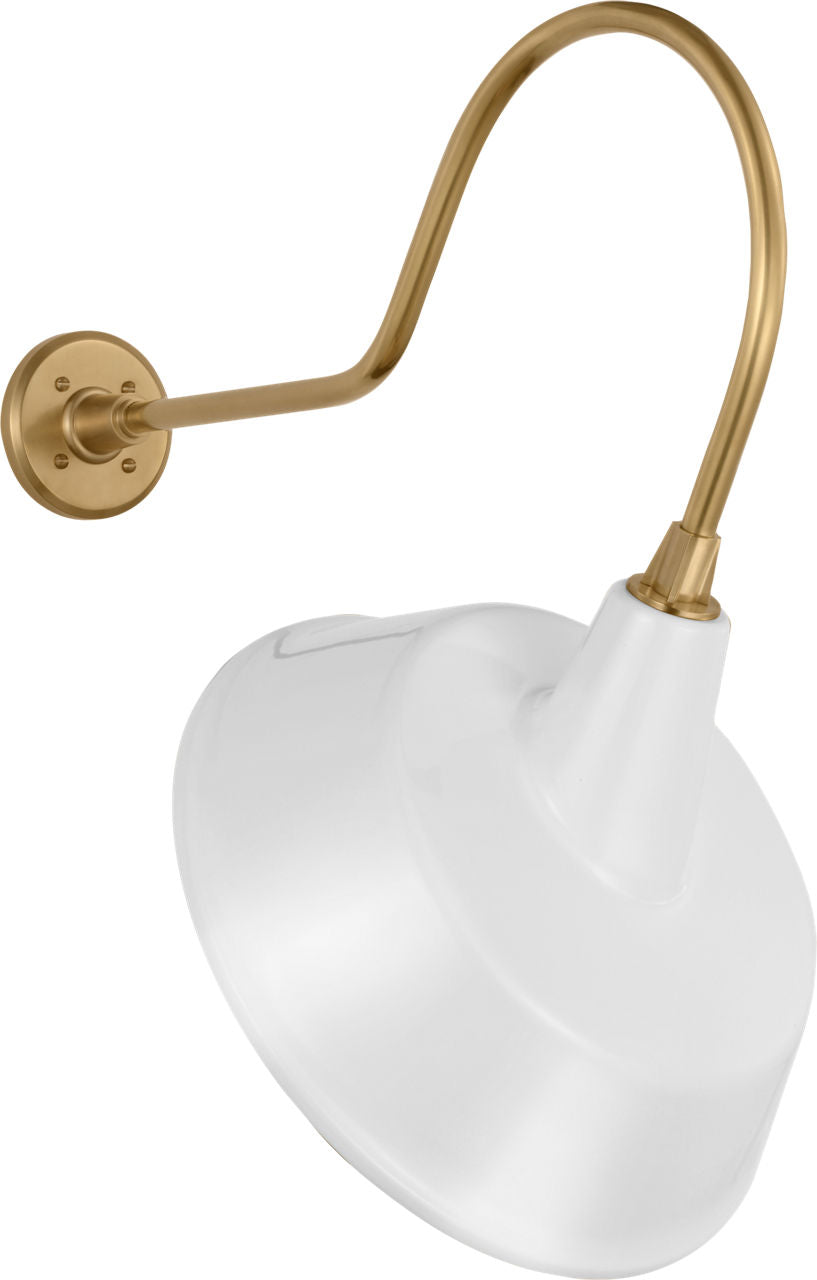 Academy 26" Angled Flynn Barn Light | Hand-Rubbed Antique Brass | 16 | 16" White Tilted Bowers Shade