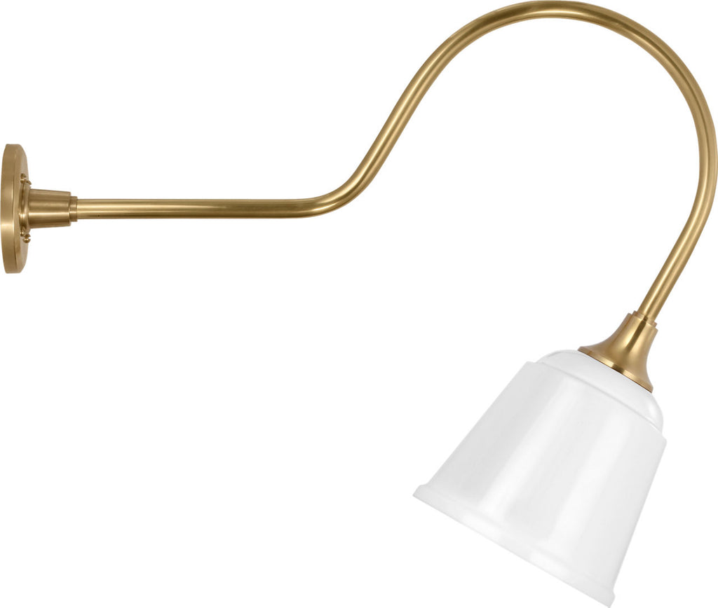 Academy 26" Angled Flynn Barn Light | Hand-Rubbed Antique Brass | 8 | 8" White Rockhouse Shade