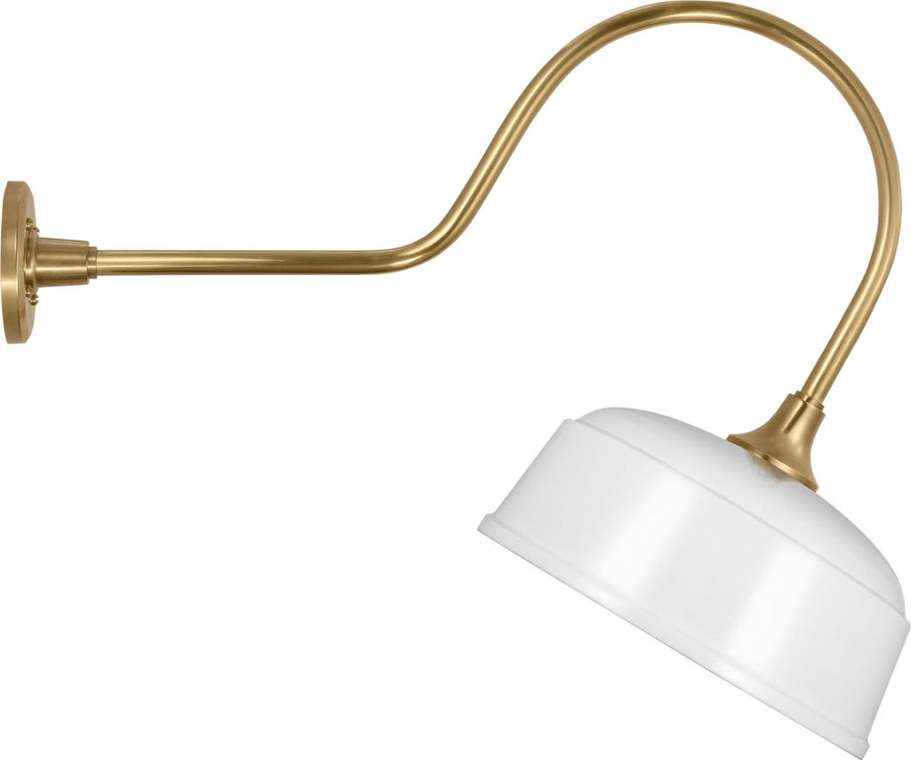 Academy 26" Angled Flynn Barn Light | Hand-Rubbed Antique Brass | 12.5 | 12.5" White Rockhouse Shade