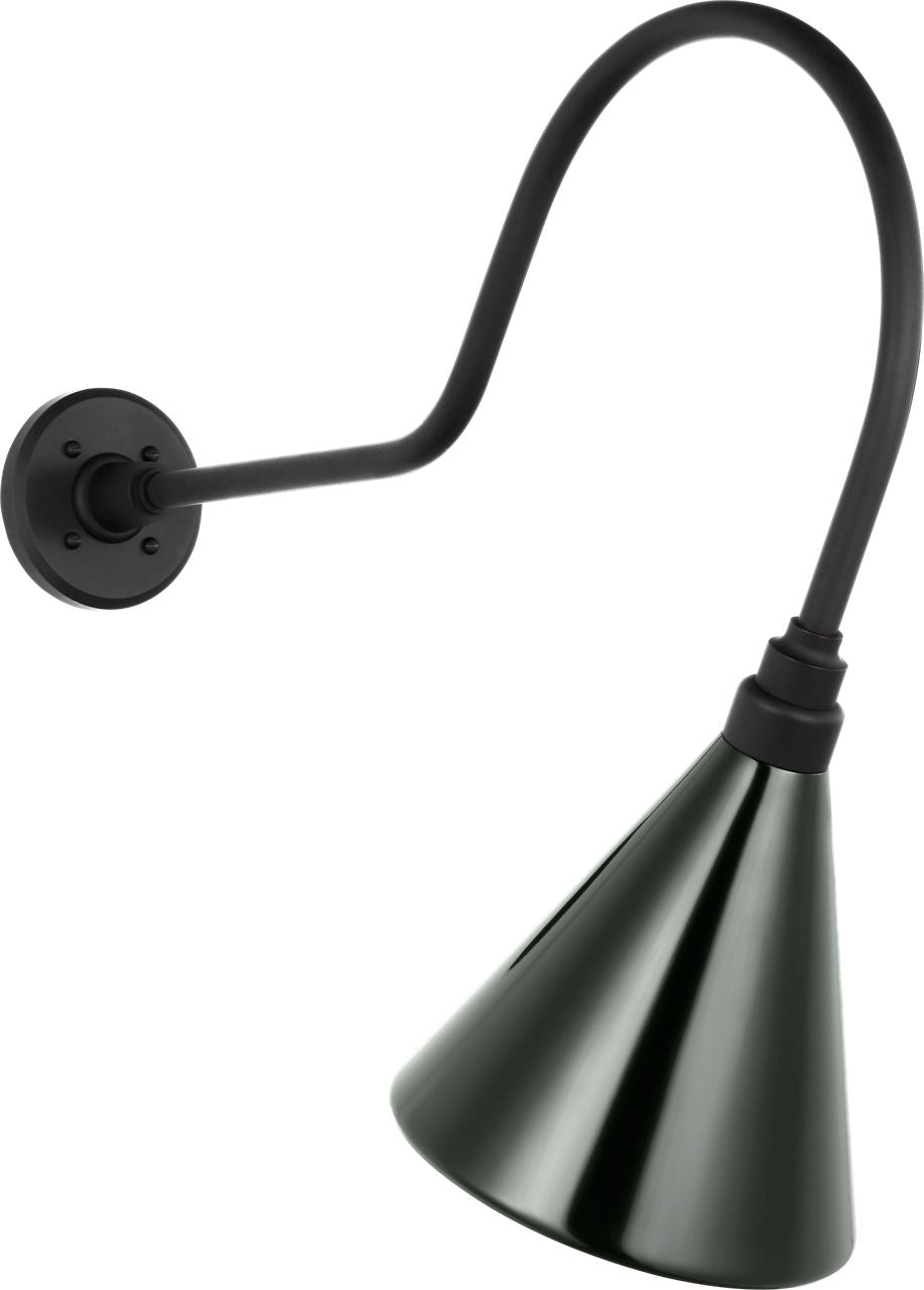 Academy 26" Angled Flynn Barn Light | Matte Black | 9 | 9" Green Conical Savannah Shade