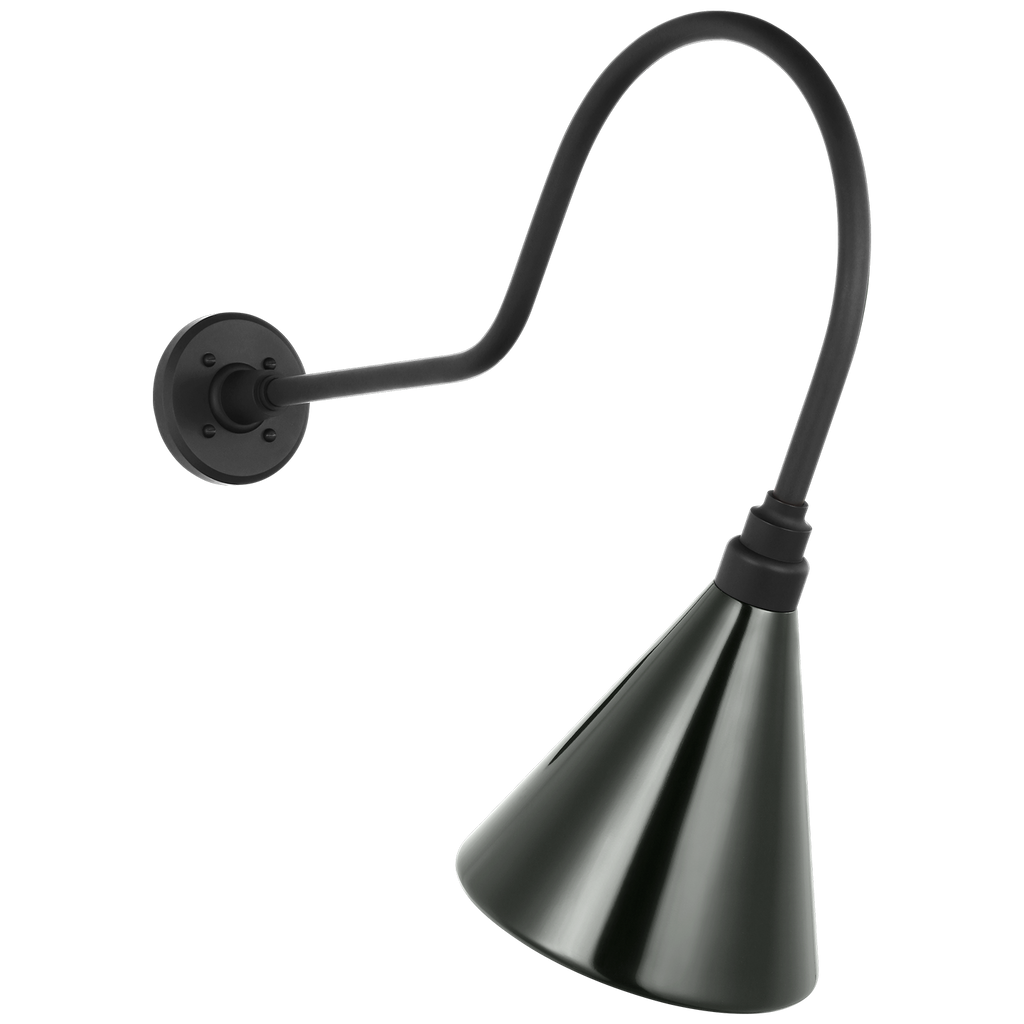 Academy 26" Angled Flynn Barn Light | Matte Black | 9 | 9" Green Conical Savannah Shade