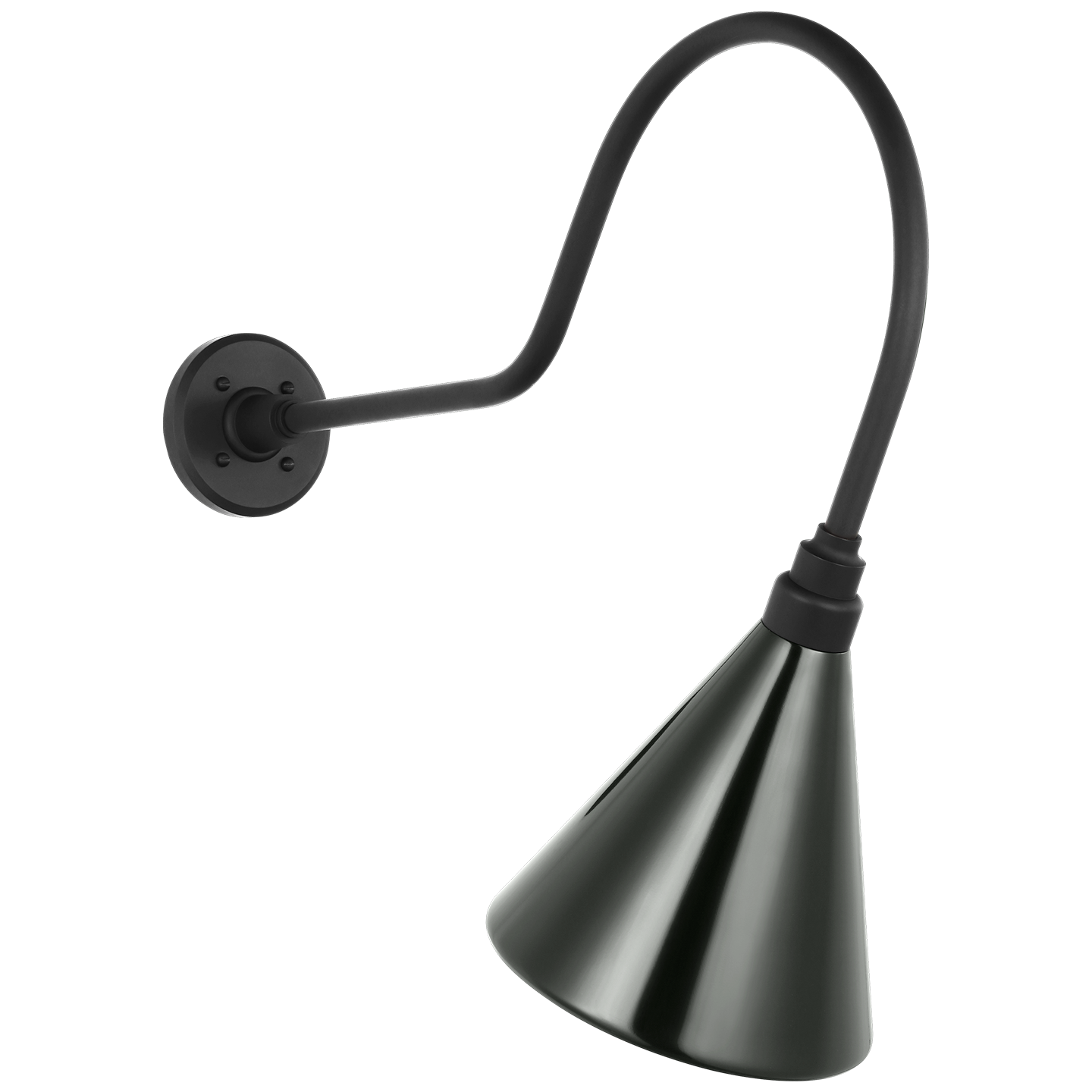 Academy 26" Angled Flynn Barn Light | Matte Black | 9 | 9" Green Conical Savannah Shade