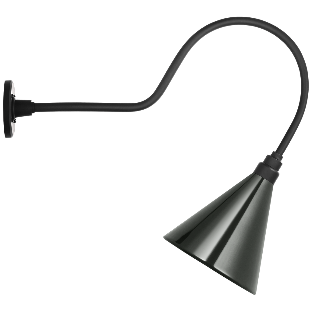 Academy 26" Angled Flynn Barn Light | Matte Black | 9 | 9" Green Conical Savannah Shade