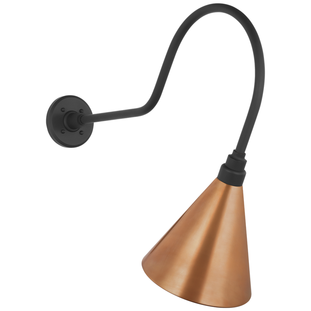 Academy 26" Angled Flynn Barn Light | Matte Black | 9 | 9" Soft Copper Conical Savannah Shade