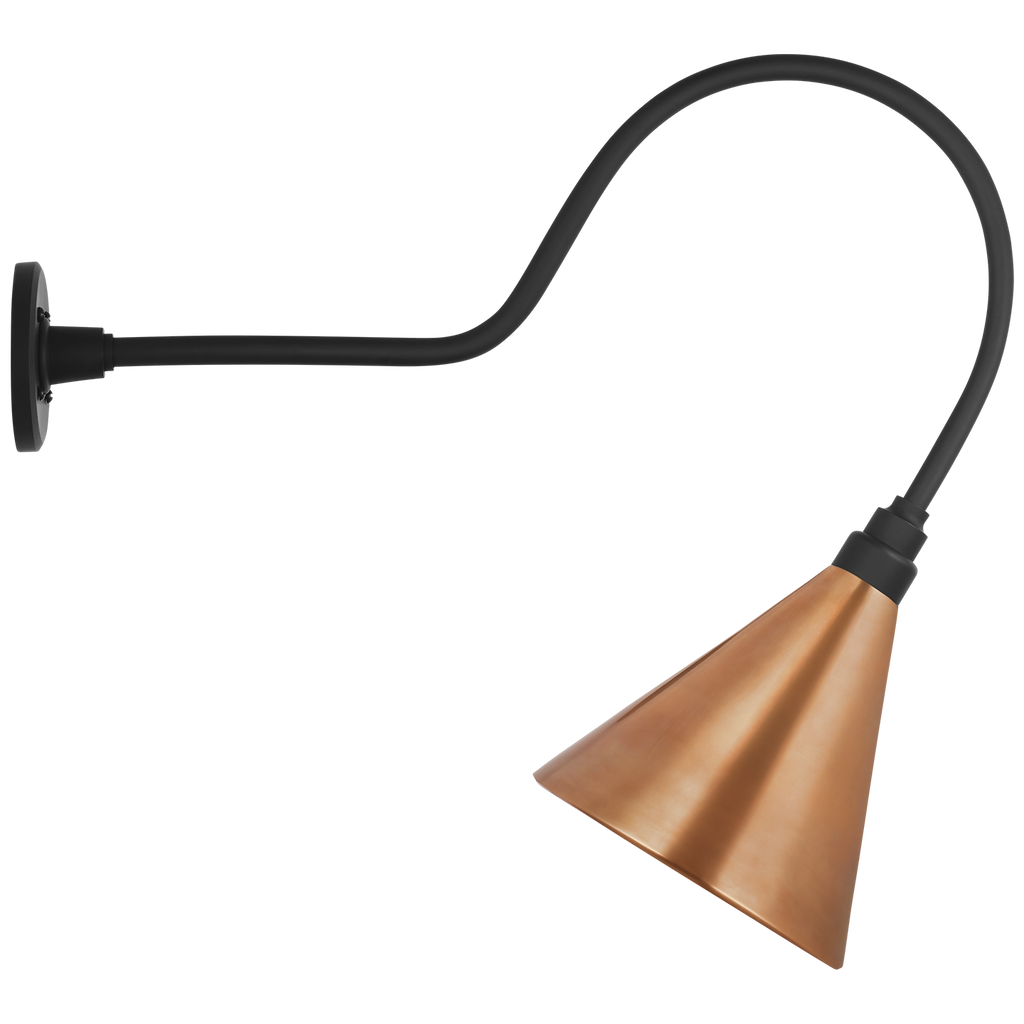 Academy 26" Angled Flynn Barn Light | Matte Black | 9 | 9" Soft Copper Conical Savannah Shade