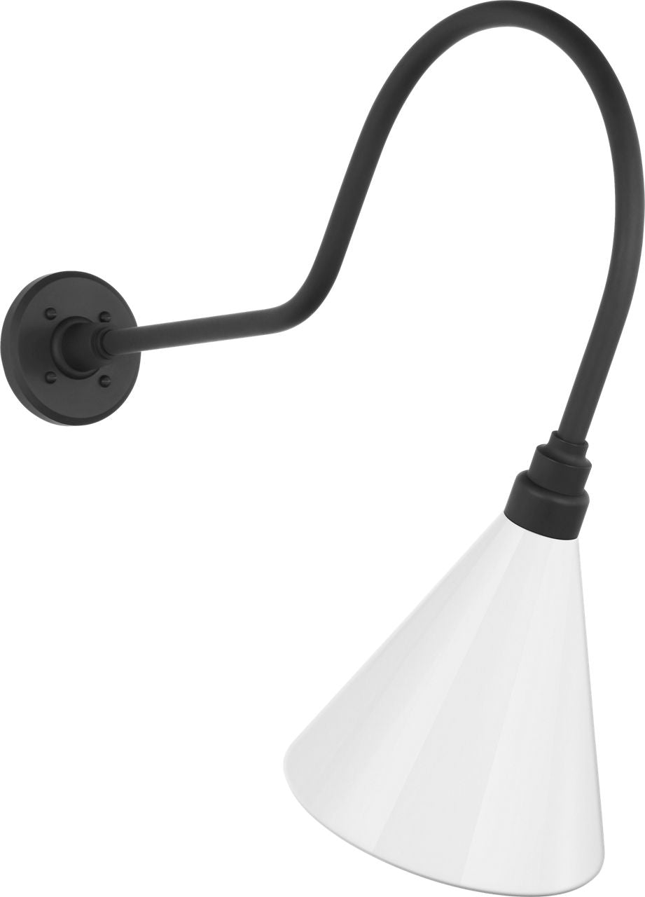 Academy 26" Angled Flynn Barn Light | Matte Black | 9 | 9" White Conical Savannah Shade