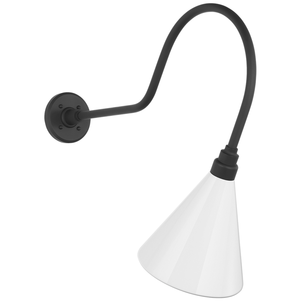 Academy 26" Angled Flynn Barn Light | Matte Black | 9 | 9" White Conical Savannah Shade