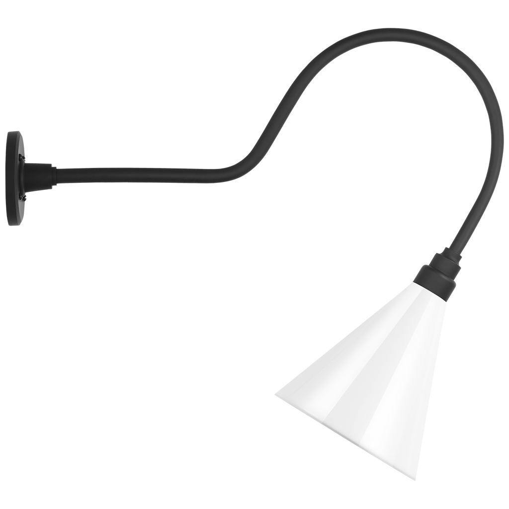 Academy 26" Angled Flynn Barn Light | Matte Black | 9 | 9" White Conical Savannah Shade