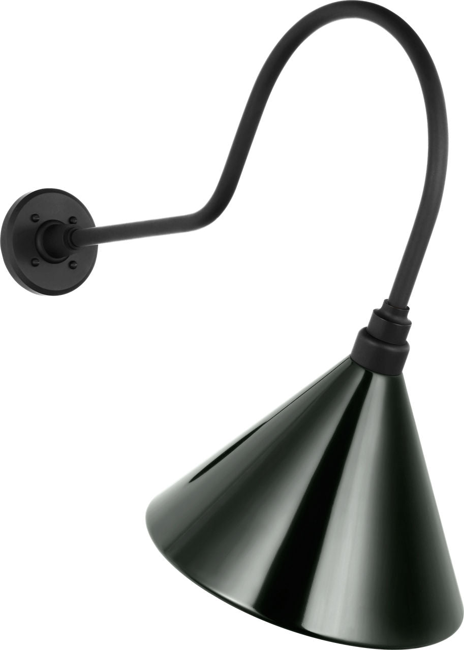 Academy 26" Angled Flynn Barn Light | Matte Black | 12.5 | 12.5" Green Conical Savannah Shade
