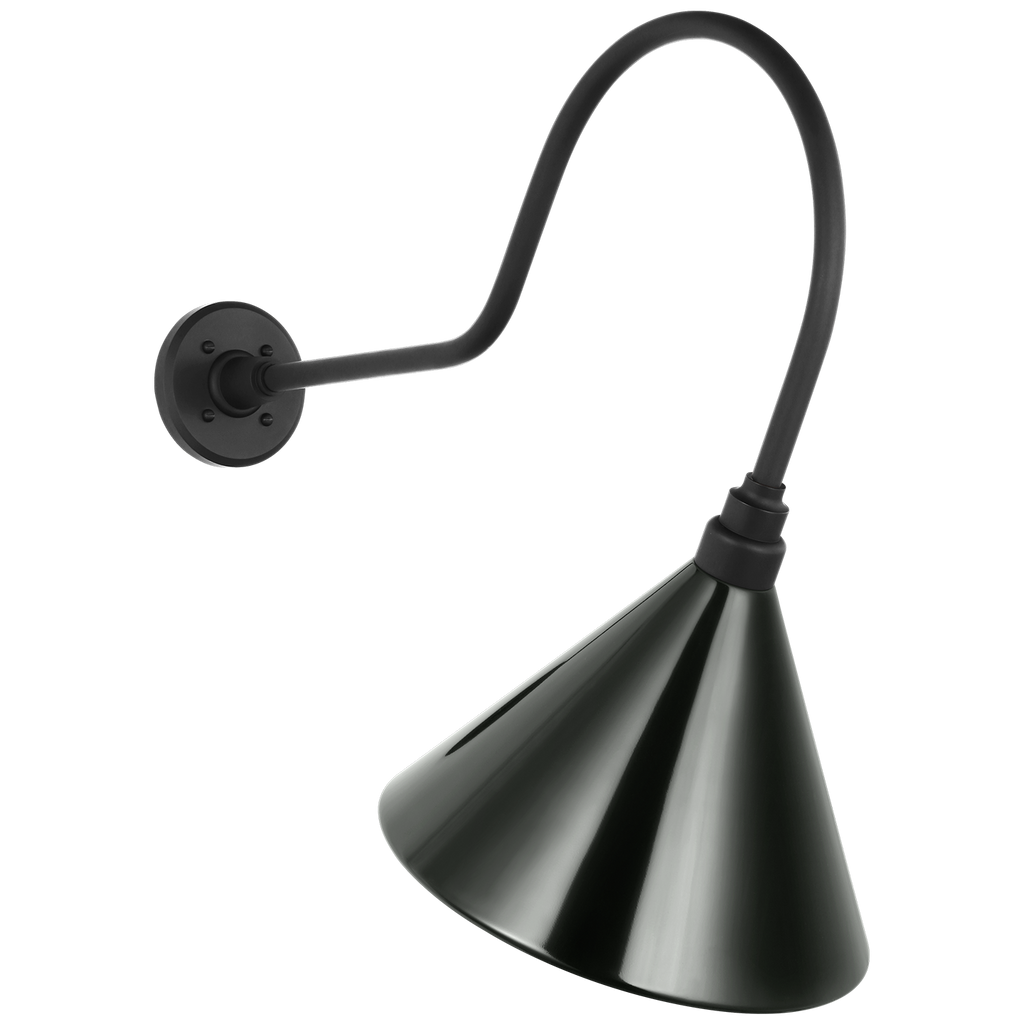 Academy 26" Angled Flynn Barn Light | Matte Black | 12.5 | 12.5" Green Conical Savannah Shade