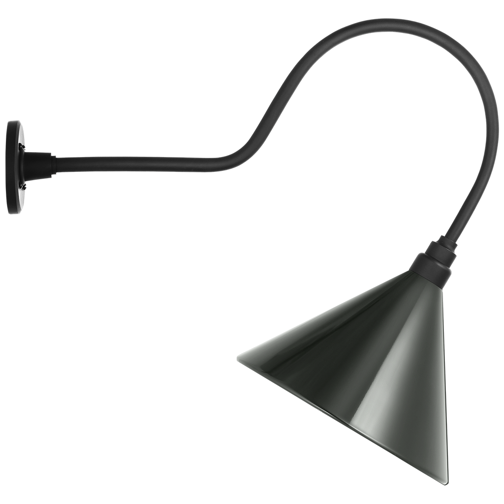 Academy 26" Angled Flynn Barn Light | Matte Black | 12.5 | 12.5" Green Conical Savannah Shade