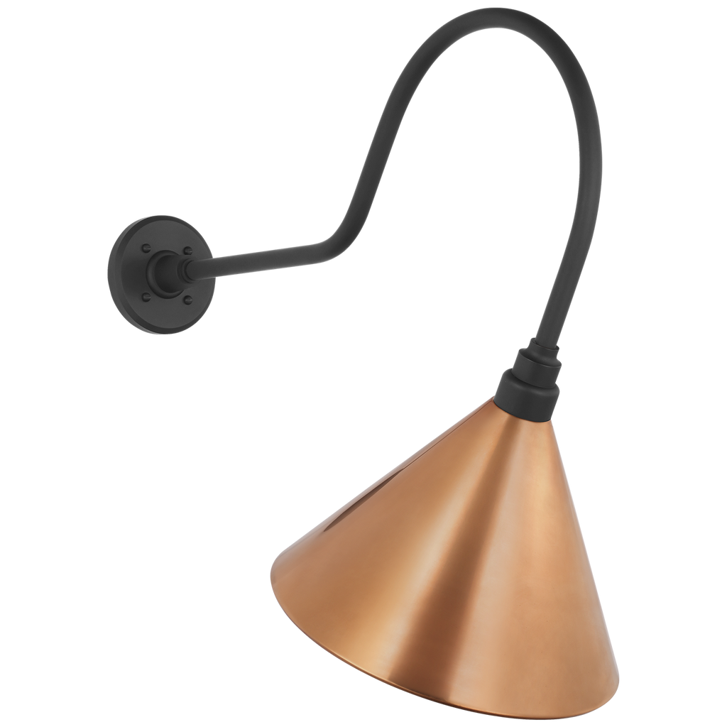 Academy 26" Angled Flynn Barn Light | Matte Black | 12.5 | 12.5" Soft Copper Conical Savannah Shade