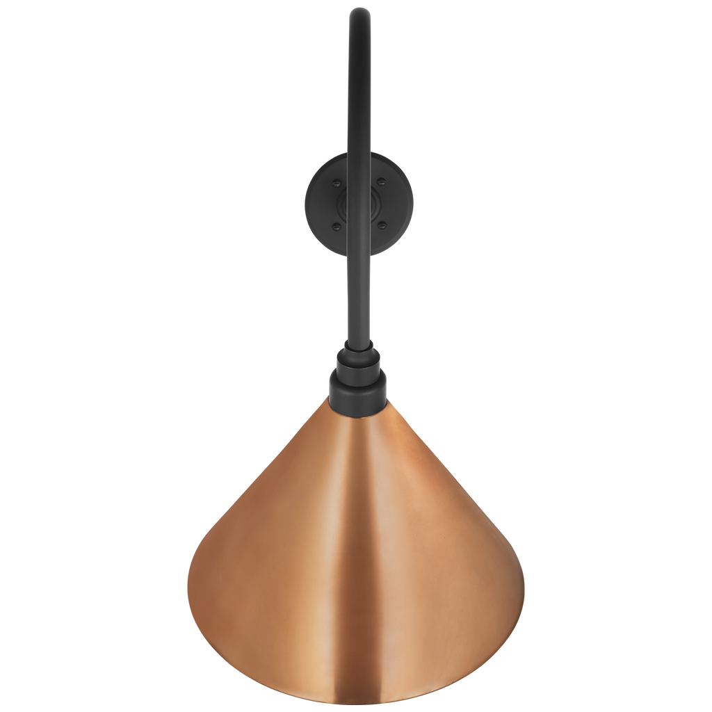 Academy 26" Angled Flynn Barn Light | Matte Black | 12.5 | 12.5" Soft Copper Conical Savannah Shade