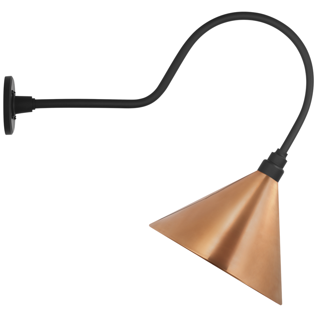 Academy 26" Angled Flynn Barn Light | Matte Black | 12.5 | 12.5" Soft Copper Conical Savannah Shade