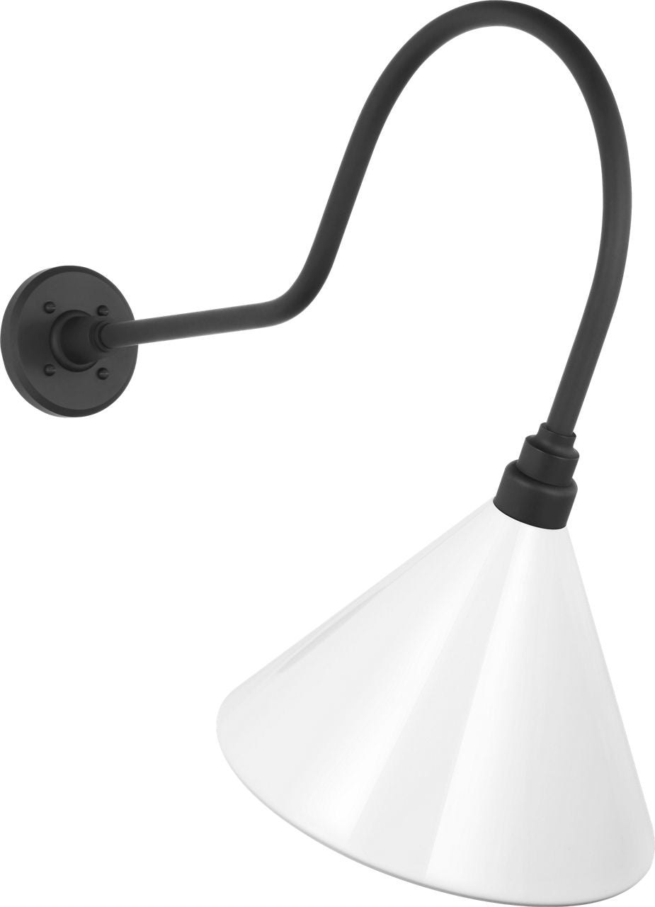 Academy 26" Angled Flynn Barn Light | Matte Black | 12.5 | 12.5" White Conical Savannah Shade