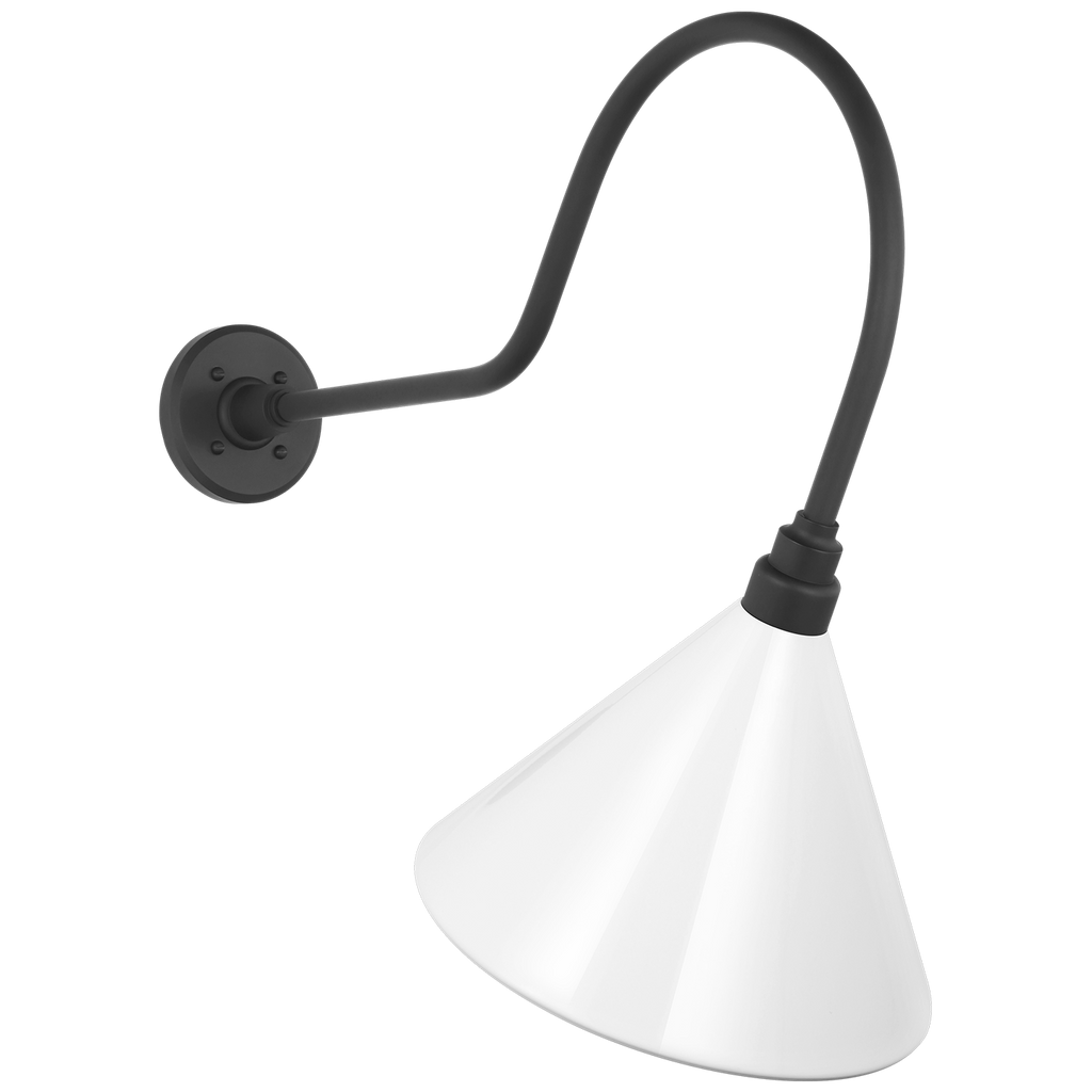 Academy 26" Angled Flynn Barn Light | Matte Black | 12.5 | 12.5" White Conical Savannah Shade