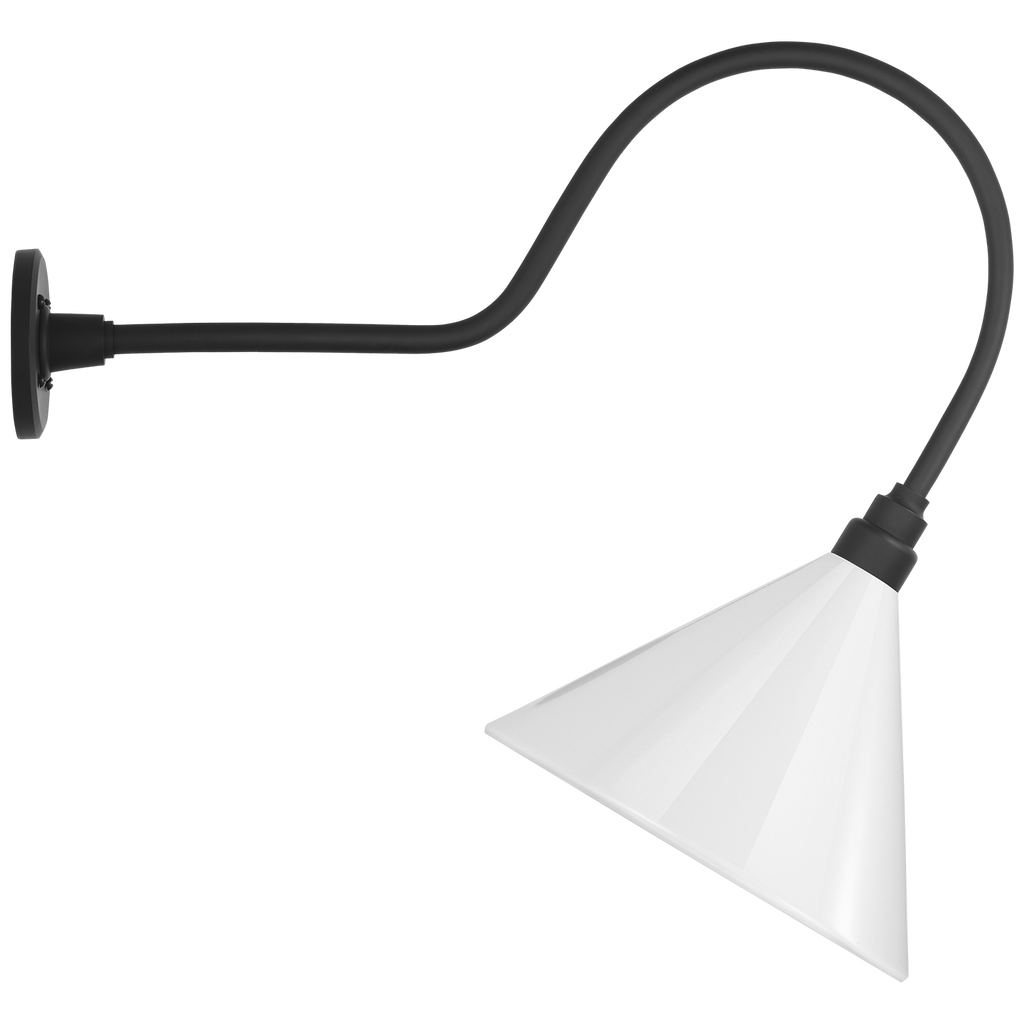 Academy 26" Angled Flynn Barn Light | Matte Black | 12.5 | 12.5" White Conical Savannah Shade