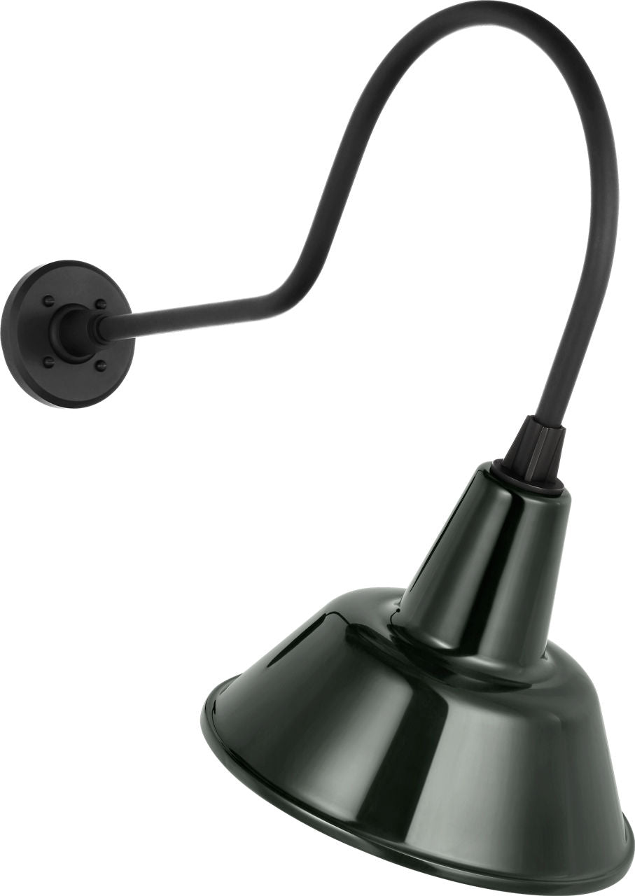 Academy 26" Angled Flynn Barn Light | Matte Black | 12.5 | 12.5" Green Bowers Shade