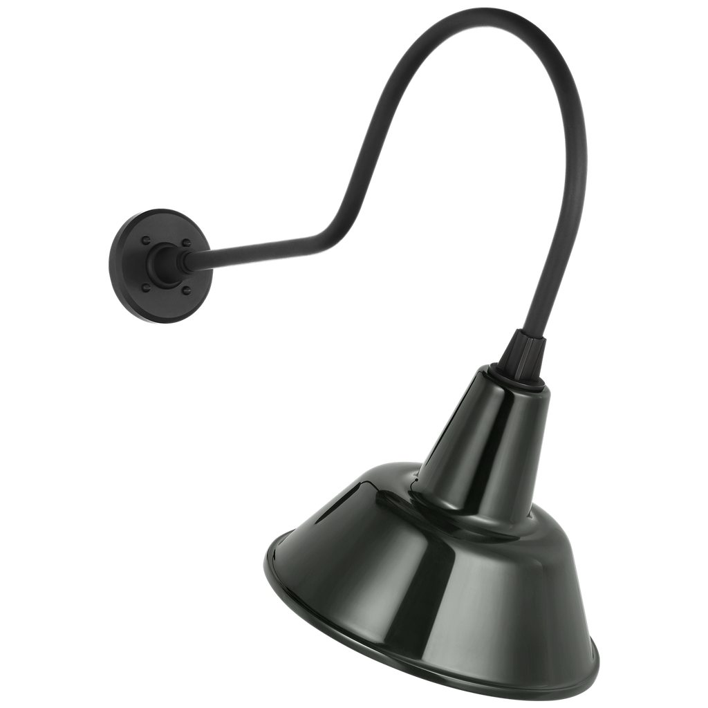 Academy 26" Angled Flynn Barn Light | Matte Black | 12.5 | 12.5" Green Bowers Shade