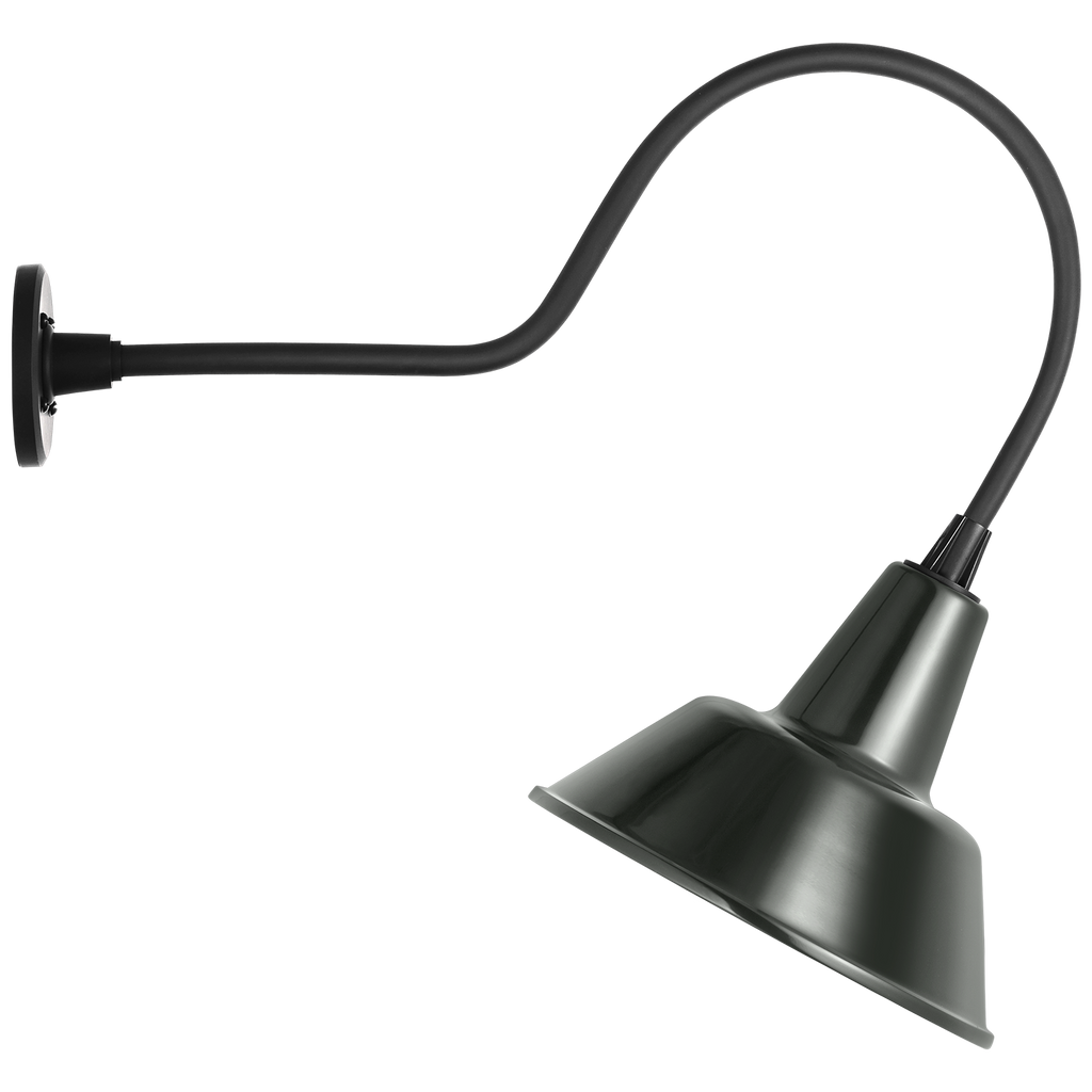 Academy 26" Angled Flynn Barn Light | Matte Black | 12.5 | 12.5" Green Bowers Shade