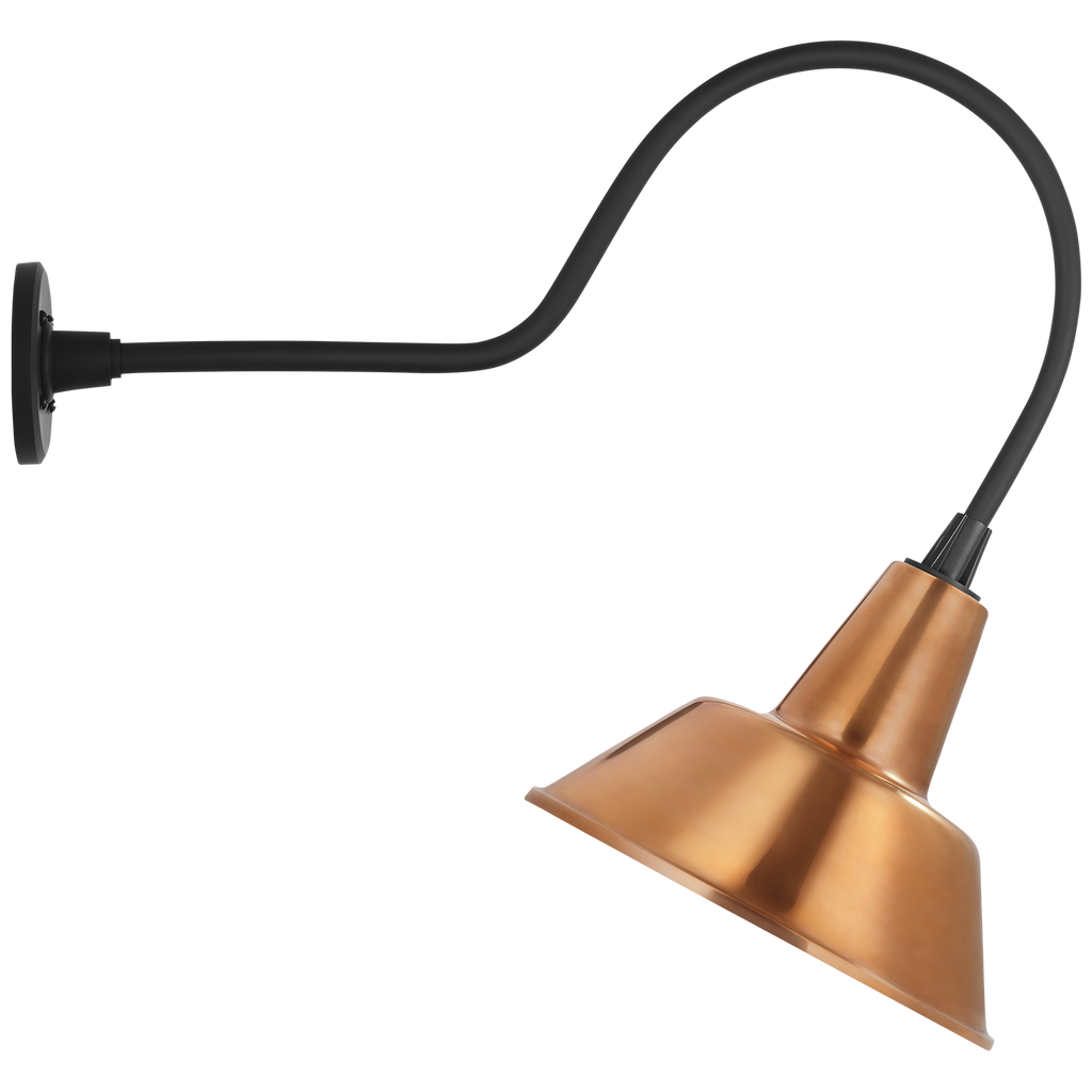 Academy 26" Angled Flynn Barn Light | Matte Black | 12.5 | 12.5" Soft Copper Bowers Shade