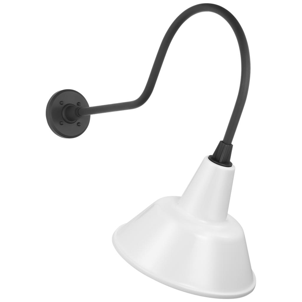 Academy 26" Angled Flynn Barn Light | Matte Black | 12.5 | 12.5" White Bowers Shade