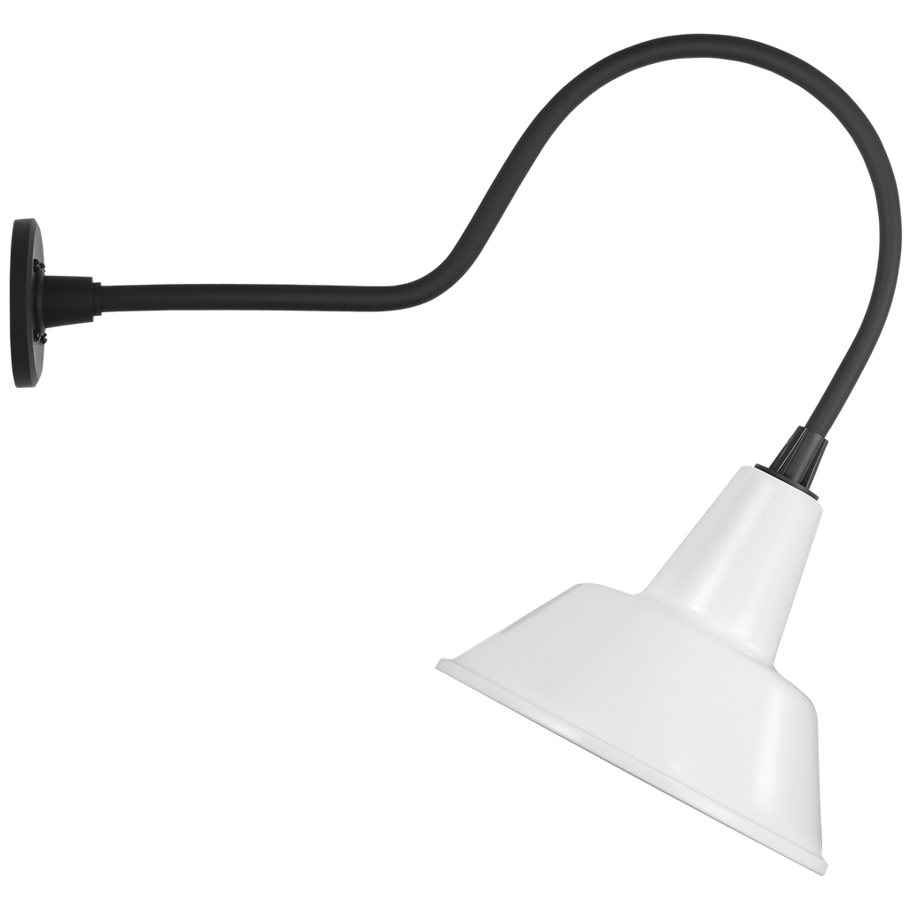 Academy 26" Angled Flynn Barn Light | Matte Black | 12.5 | 12.5" White Bowers Shade