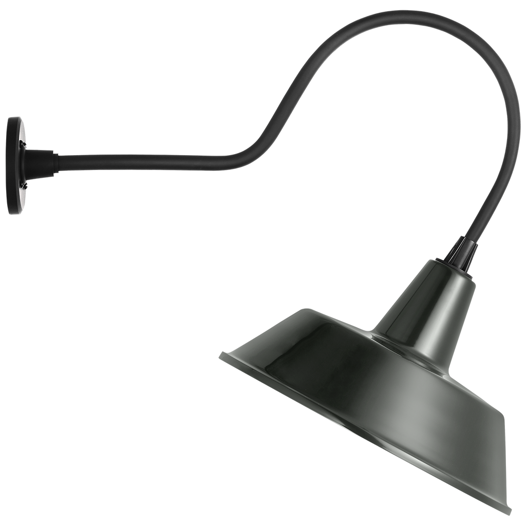 Academy 26" Angled Flynn Barn Light | Matte Black | 16 | 16" Green Bowers Shade