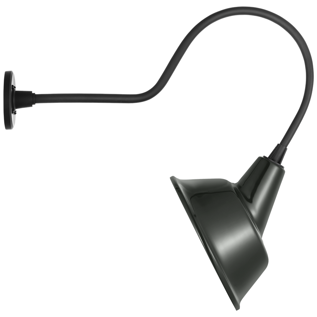 Academy 26" Angled Flynn Barn Light | Matte Black | 12.5 | 12.5" Green Tilted Bowers Shade