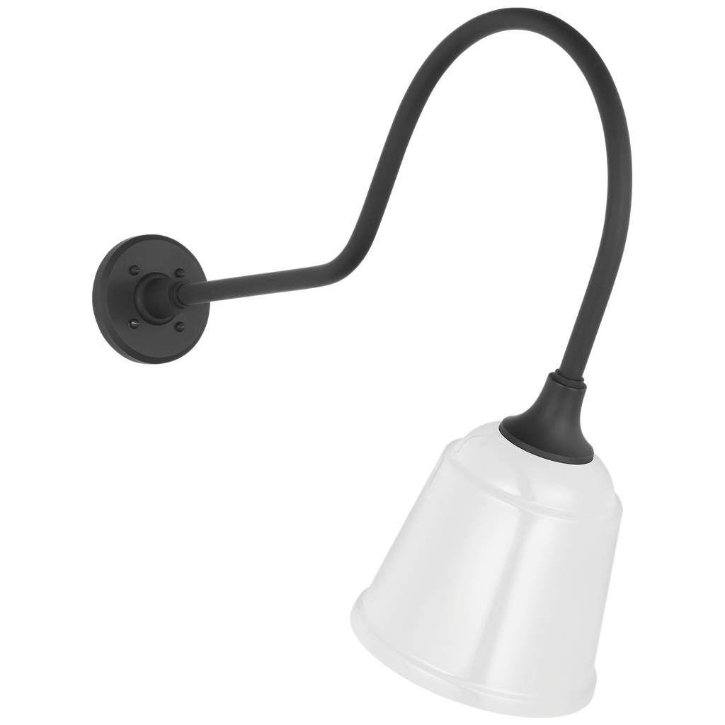 Academy 26" Angled Flynn Barn Light | Matte Black | 8 | 8" White Rockhouse Shade