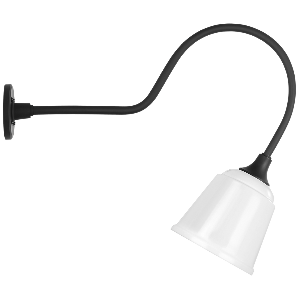 Academy 26" Angled Flynn Barn Light | Matte Black | 8 | 8" White Rockhouse Shade