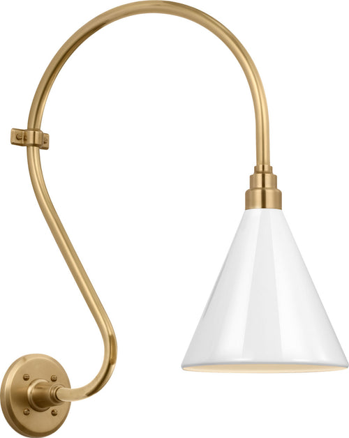 Academy 15" Larrabee Barn Light | Hand-Rubbed Antique Brass | 9 | 9" White Conical Savannah Shade