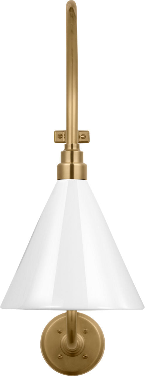 Academy 15" Larrabee Barn Light | Hand-Rubbed Antique Brass | 9 | 9" White Conical Savannah Shade