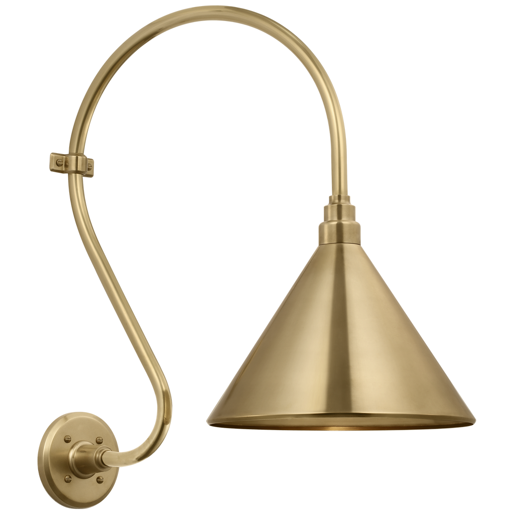 Academy 15" Larrabee Barn Light | Hand-Rubbed Antique Brass | 12.5 | 12.5" Hand-Rubbed Antique Brass Conical Savannah Shade