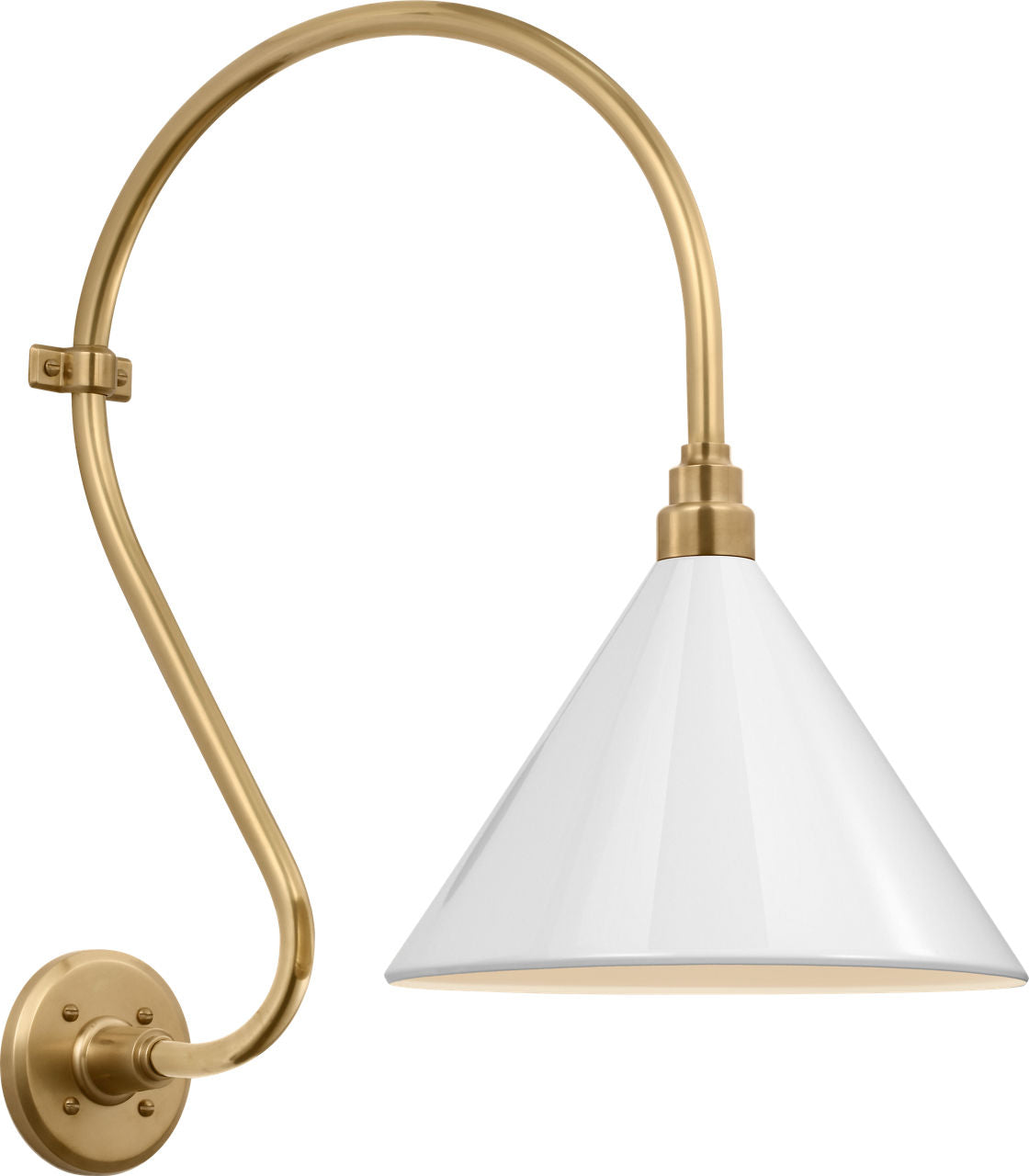 Academy 15" Larrabee Barn Light | Hand-Rubbed Antique Brass | 12.5 | 12.5" White Conical Savannah Shade